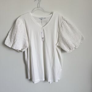 Chico's White V-Neck Short Puff Sleeve T-Shirt Top XXL / 4